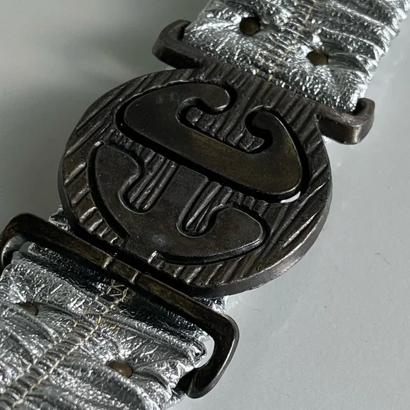 Vintage 1970’s Enrico Coveri Italian Designer Silver Unique Disco Belt Rare